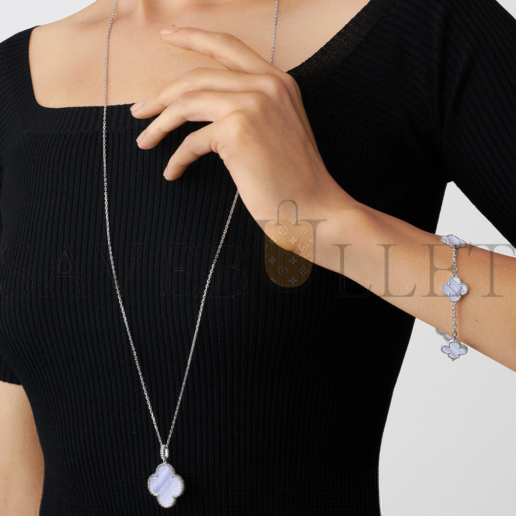 V*N CL*F  arpels magic alhambra long necklace, 1 motif - white gold, chalcedony  vcarp6l900